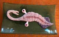 Tully Monster glass plate A rectangular plate with a reconstruction of the Tully Monster fossil in low relief